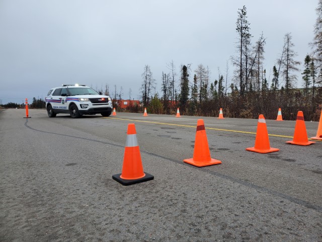 Police vehicle with pilons around it at MED Training 2020