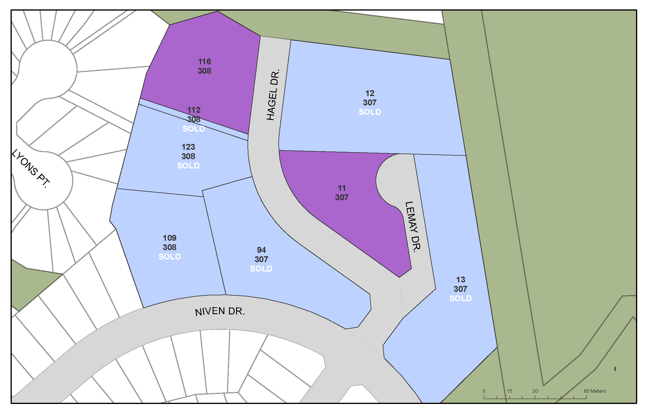 Niven Lake Phase 5, showing sold and available lots. Available lots are in the table below.