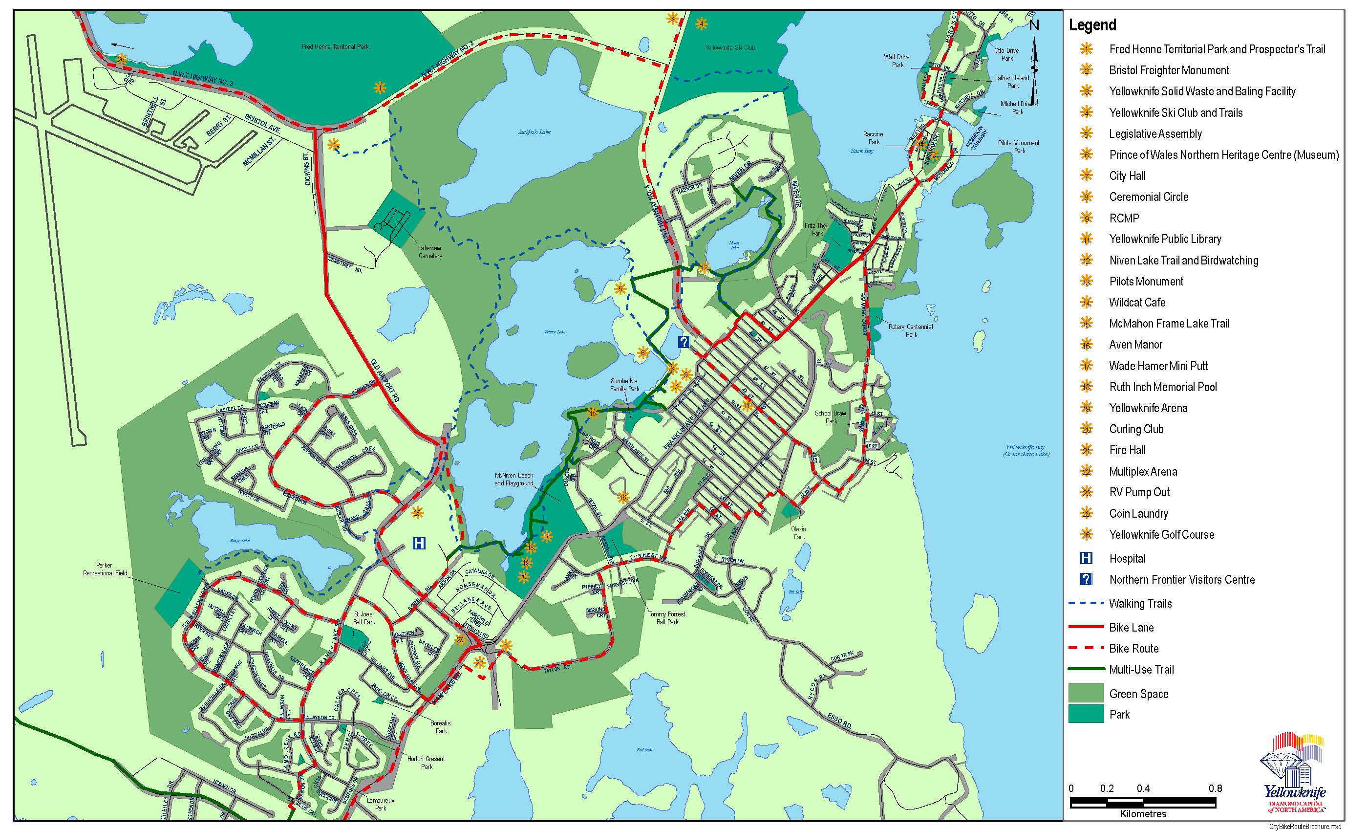 Map of Yellowknife Bike Routes
