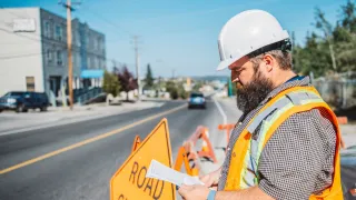 City staff on-site managing a road closure