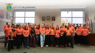 City staff showing their support for Orange Shirt Day