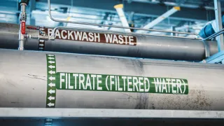 filtrate and backwash waste pipes in treatment plant