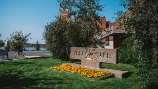 Yellowknife stone carving outside City Hall