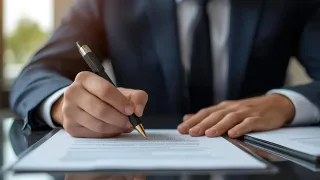 A man in suit signing a contract