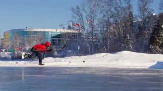 Boy playing hockey