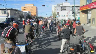 A hoard of cyclists take downtown Yellowknife 