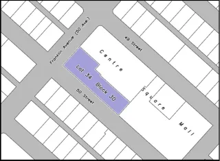 Simple map showing the 50/50 Lot next to Centre Square Mall