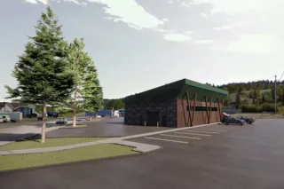 Render of Lift Station #1 as viewed from the corner of School Draw Ave. and Franklin Ave.